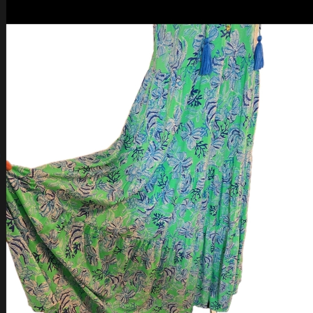 Lilly Pulitzer Green & Blue Tropical Print Maxi Dress - Picture 12 of 13
